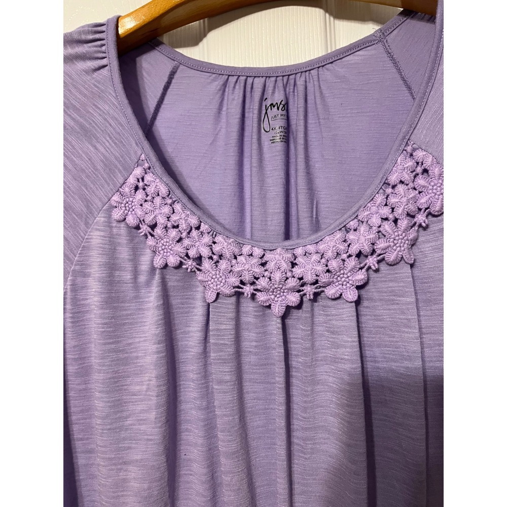 Just My Size Womens Plus Lavender‎ Floral Crochet Neck Tunic Top 4XG 26W 28W - Picture 2 of 5